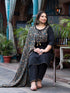 Women Plus Size Black Pure Cotton Kurta Set With Dupatta